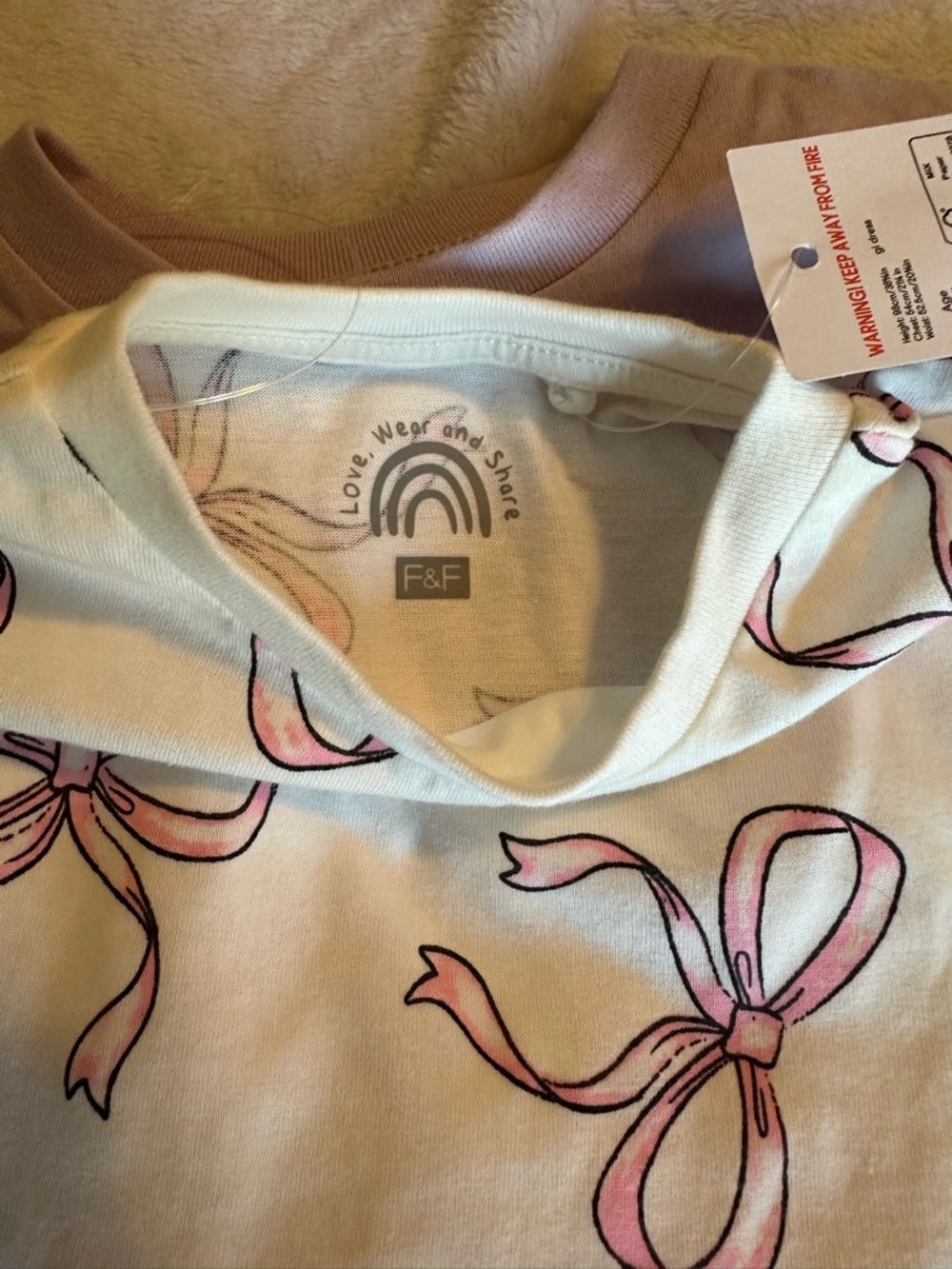 F&F Cream Top with Pink Bow Print